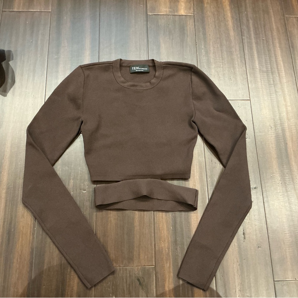 Brown Long Sleeve Crop Top